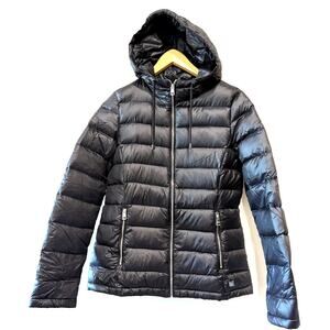 Andrew Marc Premium Down Black Packable Quilted Hooded Zip Puffer Jacket Sz-S